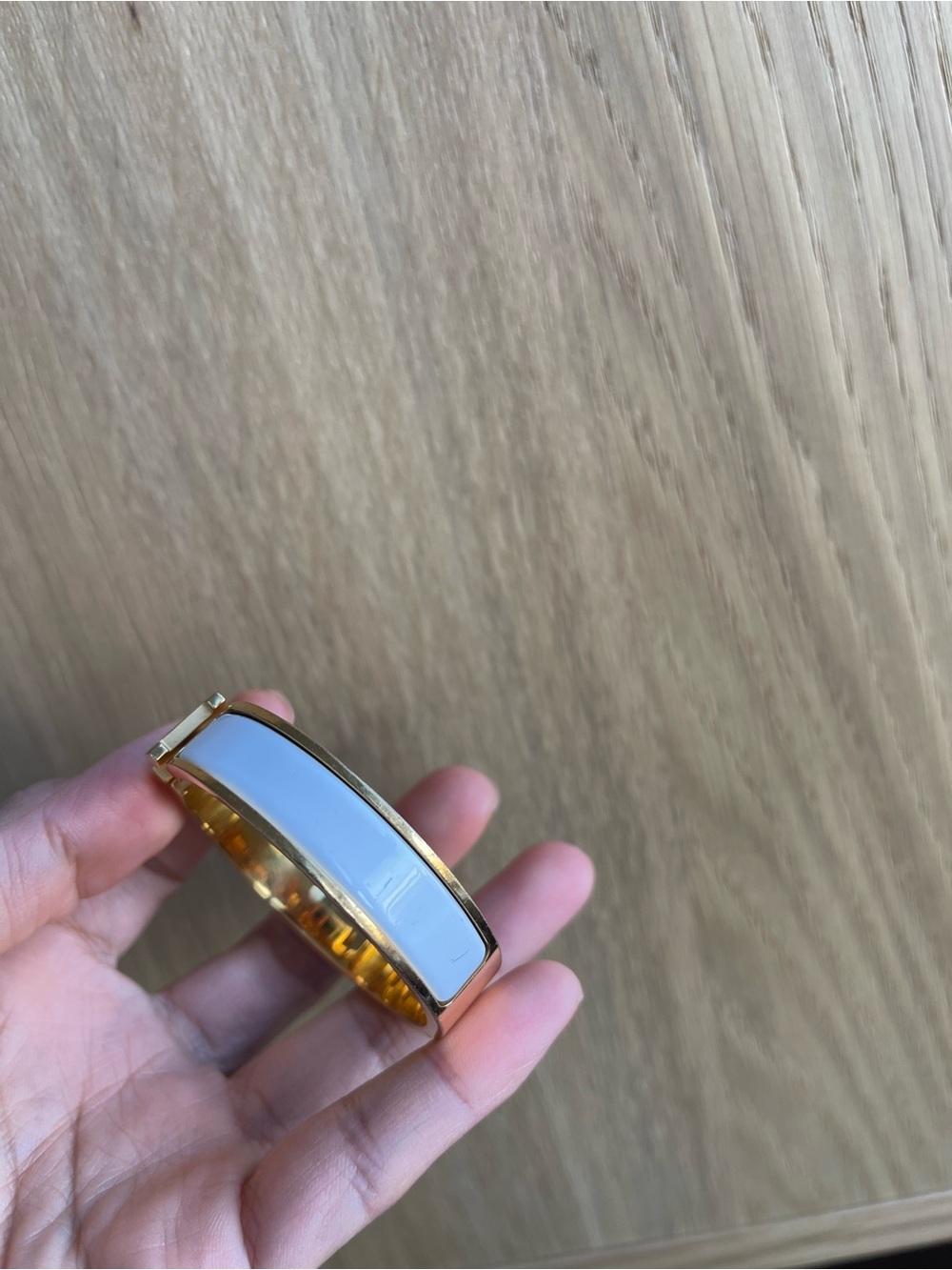 Hermes Clic H Gold and White Bracelet Bangle PM authentic - Picture 5 of 9